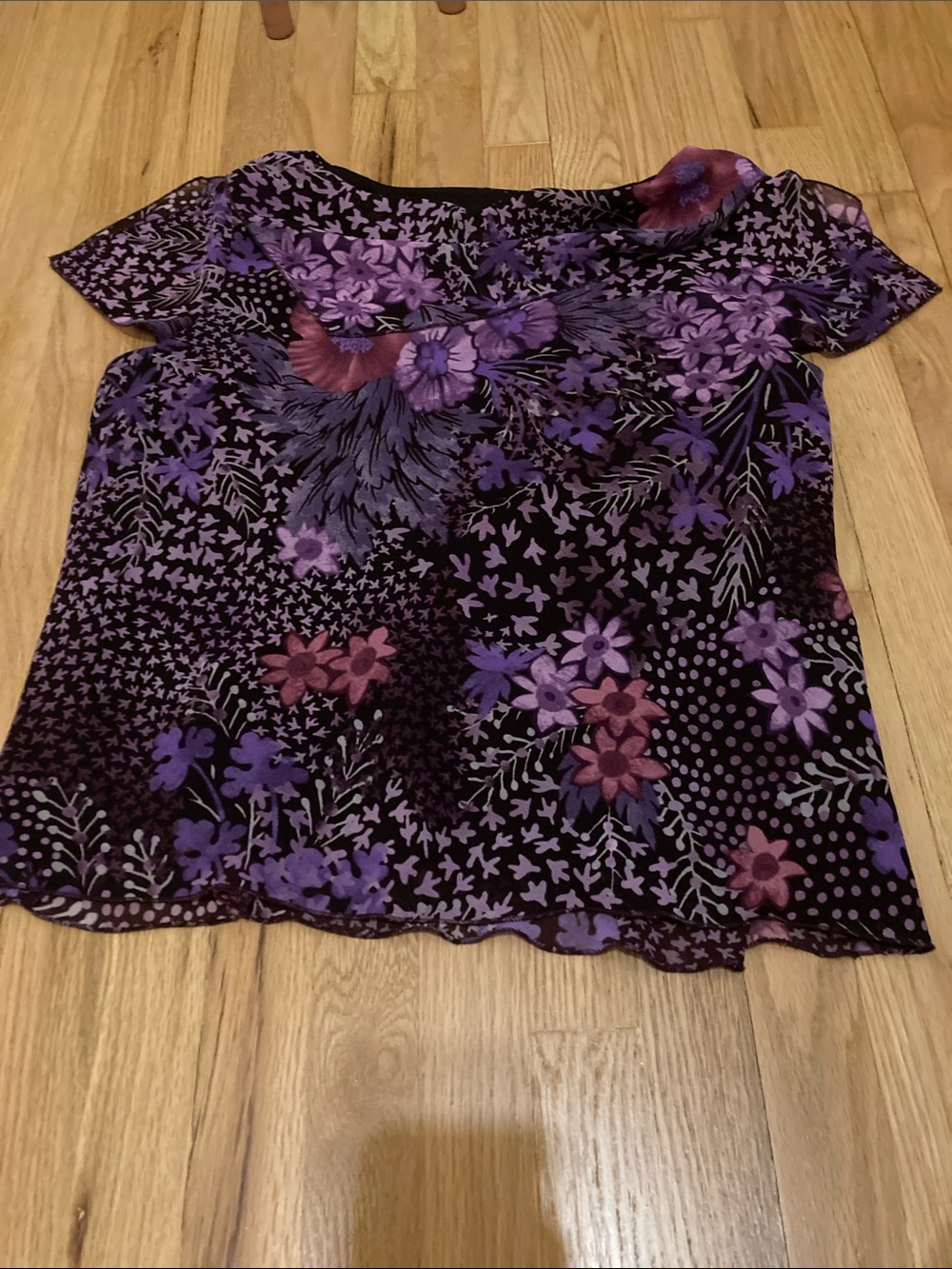 Studio I Purple Floral Short Sleeve Blouse